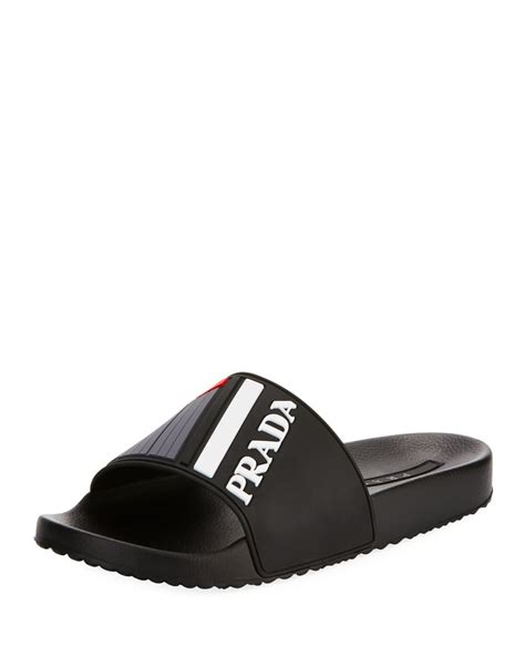 prada logo rubber slide sandals|Prada plexiglass sandals.